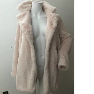 Forever 21 Soft Teddy Plush Fur Jacket Coat Pastel Pink Rose Cream Shaggy Long